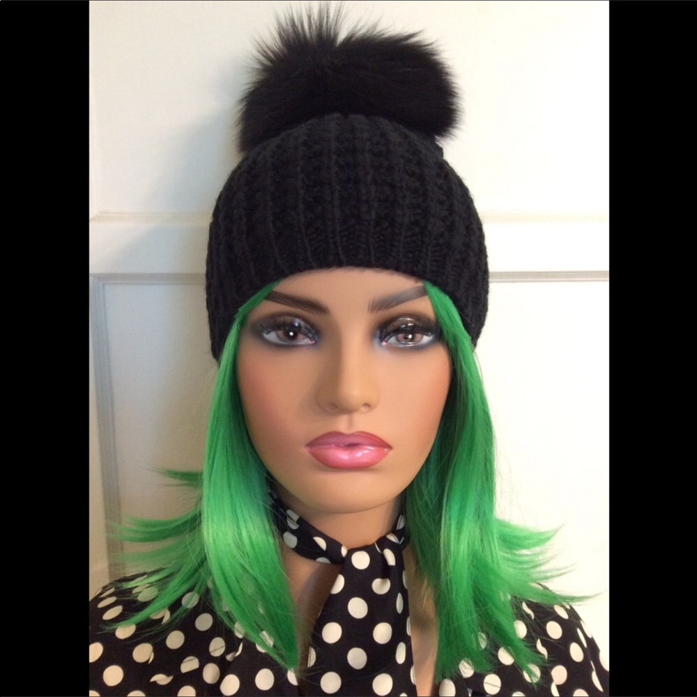 Black Beanie With Genuine Fur